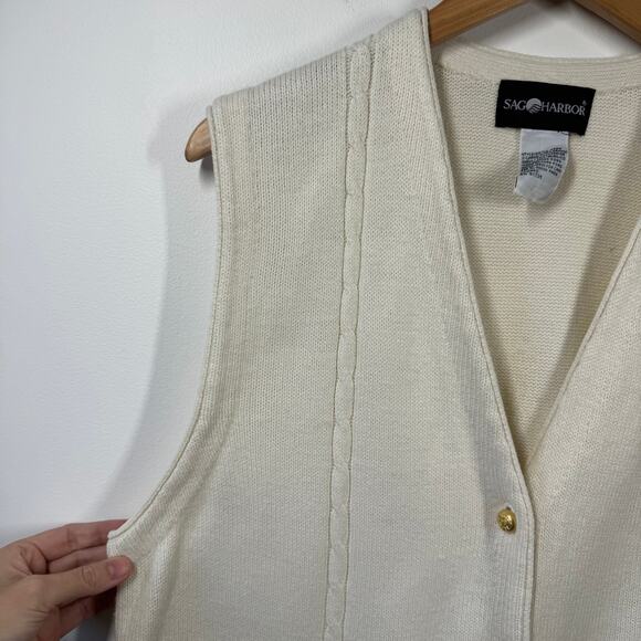 Sag Harbor Sweater Vest Women XL Cream Gold Tone Buttons Clean Girl Coastal - Picture 4 of 6